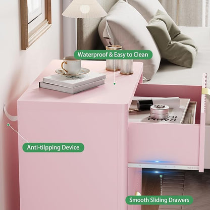 Fluted Nightstand with 3 Storage Drawers, Mid Century Modern Wooden Side Table - Image 6