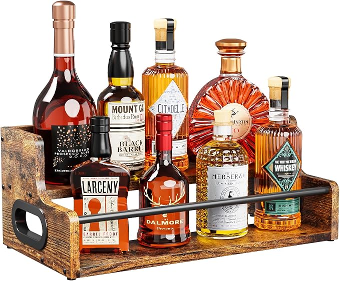 KLM Liquor Bottle Display Shelf, Coffee Syrup Rack Organizer, 2 Step Countertop by KLM