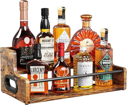 KLM Liquor Bottle Display Shelf, Coffee Syrup Rack Organizer, 2 Step Countertop by KLM