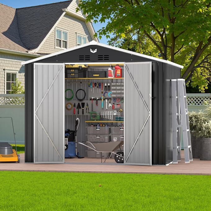 10x8 FT Outdoor Storage Shed, Metal Garden Shed, Storage Tool Sheds - Image 9