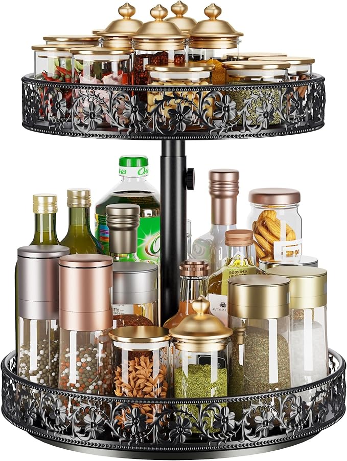 Two Tier Lazy Susan Organizer Turntable Height Adjustable, 2 Tier Lazy Susan 12 by HISKIWUU