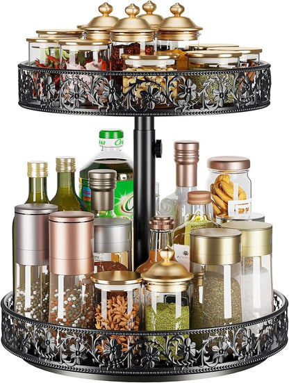 Two Tier Lazy Susan Organizer Turntable Height Adjustable, 2 Tier Lazy Susan 12 by HISKIWUU