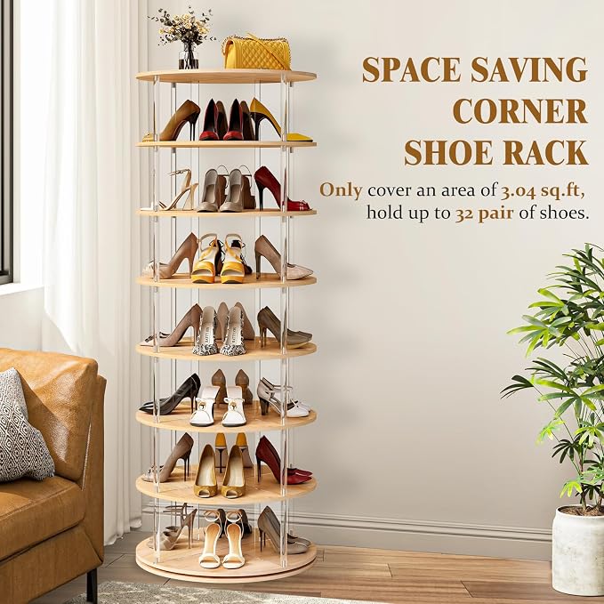 TAKEKIT 7-Tier Rotating Shoe Rack, 360 Degree Spinning Shoe Rack Tower - Image 6