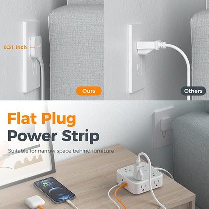 Surge Protector Power Strip, TESSAN 5 Ft Flat Plug Extension Cord - Image 6