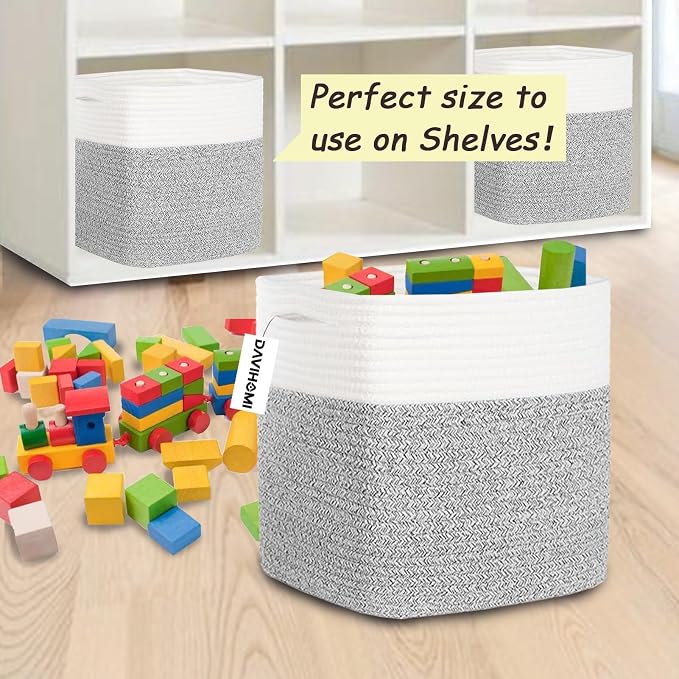 Cube Storage Bins 11 Inch Cotton Rope Woven Storage Basket - Image 2