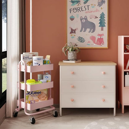 Metal Rolling Cart, 3-Tier Pink Rolling Cart - Image 4