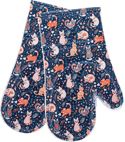 Oven Mitts Set of 2 with Transparent Clear Silicone Shell and Nice cat Printing - Image 7