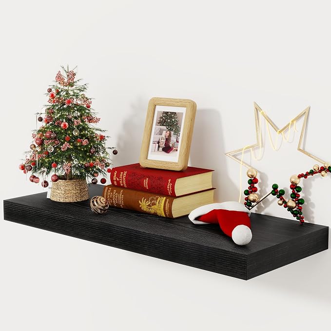 Fun Memories 30 Inch Floating Shelves Black, 12 Inch Deep Floating Shelf by FunMemories