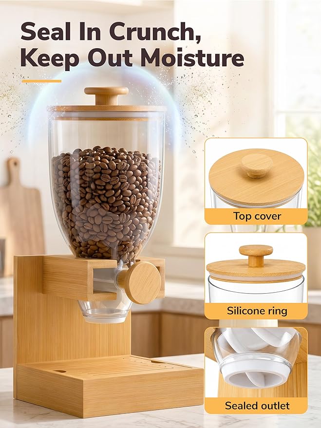 Bamboo Cereal Dispenser Countertop, 2L Airtight Cereal Containers Storage - Image 3