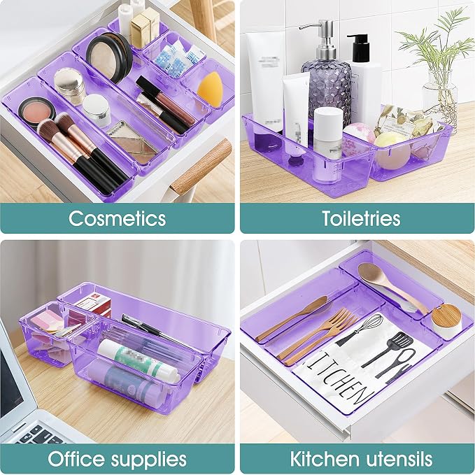 WOWBOX 25 PCS Plastic Drawer Organizer Set, Desk Drawer Divider Organizers and - Image 5