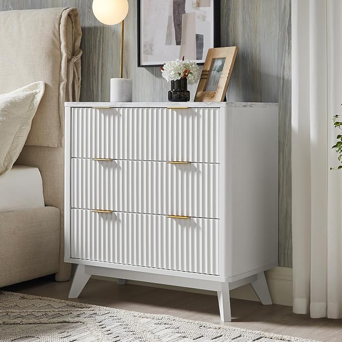 T4TREAM Fluted 3 Drawer Dresser, Curved Profile Design, Wood Drawer Organizer - Image 3