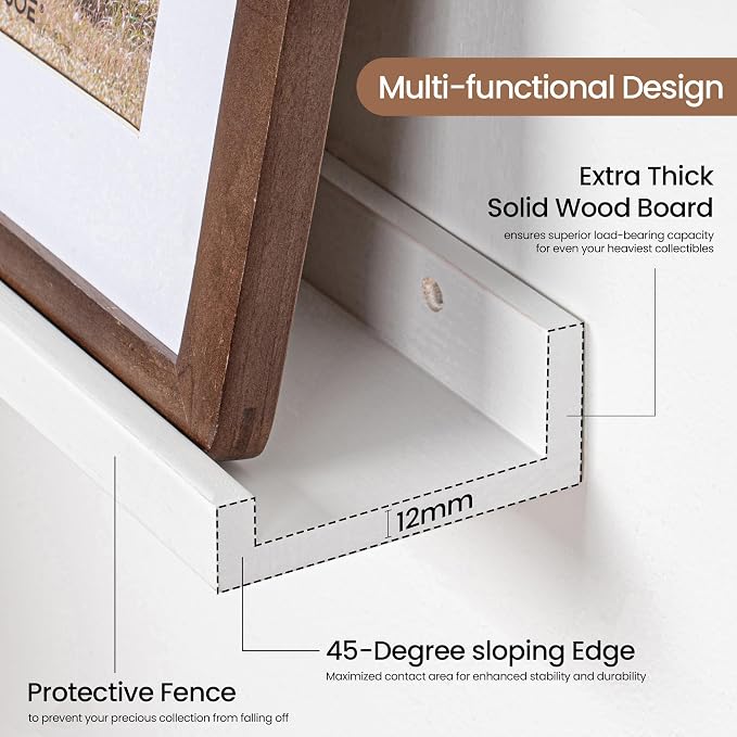 Picture Ledge Shelf, Solid Pine Wood Floating Shelves Set of 2, 24 Inches - Image 4