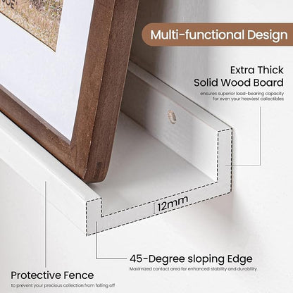Fun Memories Picture Ledge Shelf, Solid Pine Wood Floating Shelves Set of 4 - Image 4