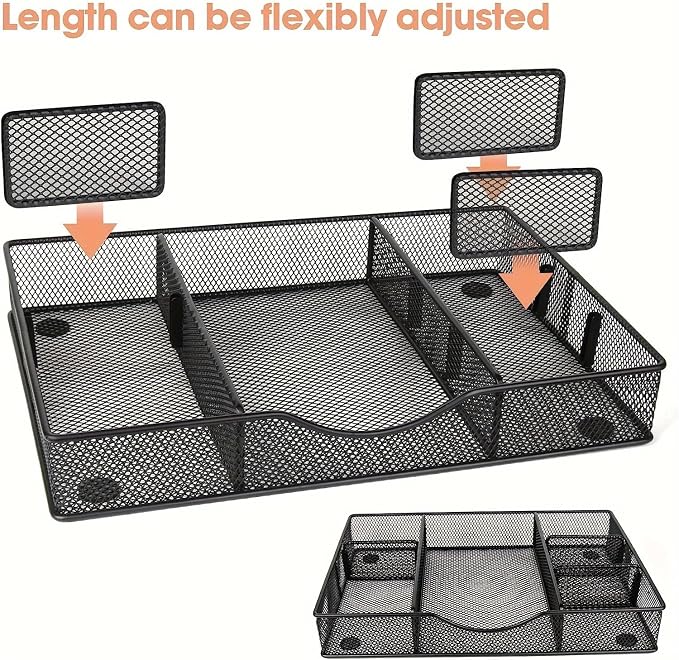 Desk Drawer Organizer Tray, Metal Mesh Drawer Organizers Office, 6 Adjustable - Image 2