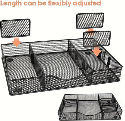 Desk Drawer Organizer Tray, Metal Mesh Drawer Organizers Office, 6 Adjustable - Image 2