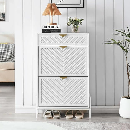 Shoe Cabinet with 2 Flip Drawers, Narrow Entryway Rack, Freestanding, - Image 5