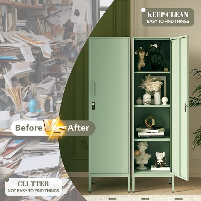 Green Metal Locker Cabinet, 59.1" Lockable Storage Locker - Image 5