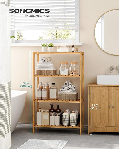 SONGMICS Bamboo Storage Shelf, 4-Tier Shelving Unit, in The Entryway, Living - Image 3