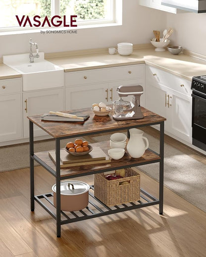 VASAGLE Kitchen Island with 3 Shelves, 39.4 Inches Width Kitchen Shelf with - Image 2