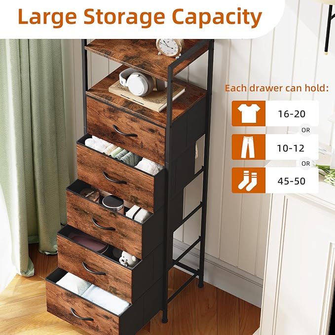 Somdot Tall Nightstand with 5 Drawers, Vertical Fabric Dresser - Image 5