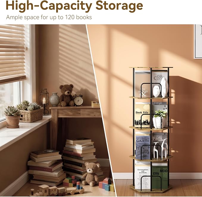 SUNMORY 4 Tier Rotating Bookshelf Tower, Revolving 360 ° Spinning Bookcase | - Image 3