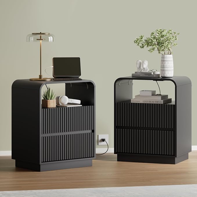 Black Nightstands Set of 2 by WODEER