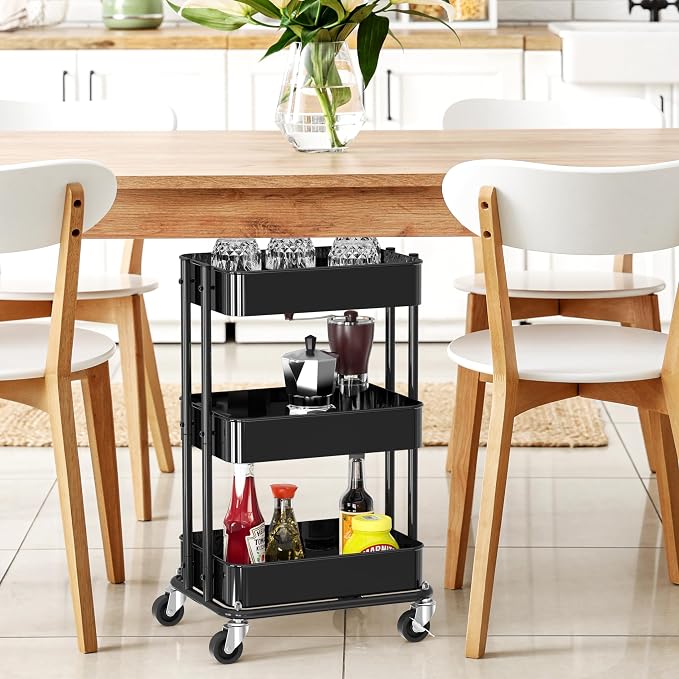 Simple Houseware 3-Tier Compact Utility Rolling Cart, Low 24” Height Fits Under - Image 6