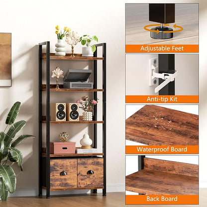 Furologee 5-Tier Bookshelf Set of 2, Tall Bookcase - Image 6
