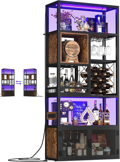 82.6" Tall Bar Cabinet with Power Outlets, 6-Tiers Reversible Wine Cabinet with by Armocity