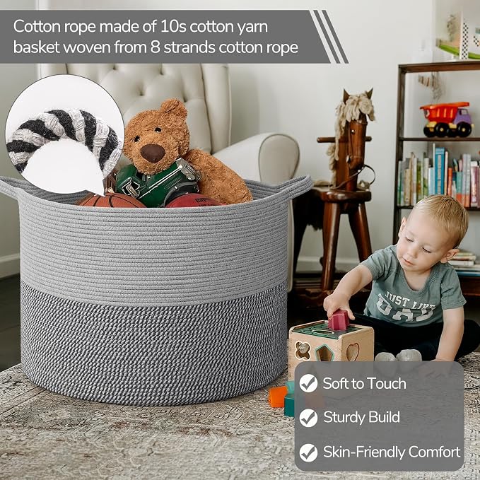 INDRESSME 115L Extra Large Blanket Basket, Cotton Rope Basket - Image 3