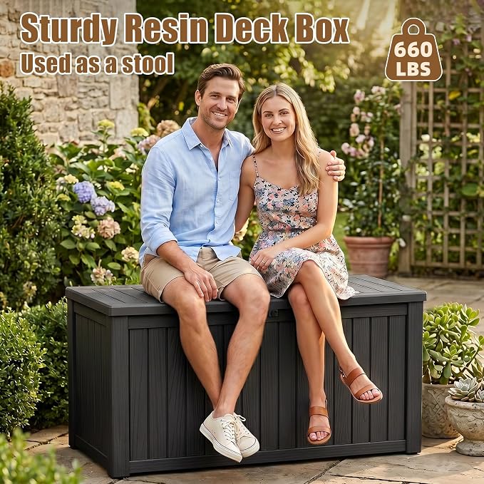 200 Gallon Outdoor Storage Box, Large Waterproof Resin Deck Box, Lock Storage - Image 6