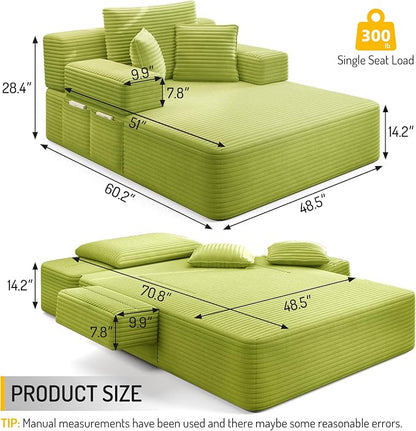 2-in-1 Convertible Chaise Lounge Indoor, 60.2" Corduroy Upholstered Chaise - Image 2