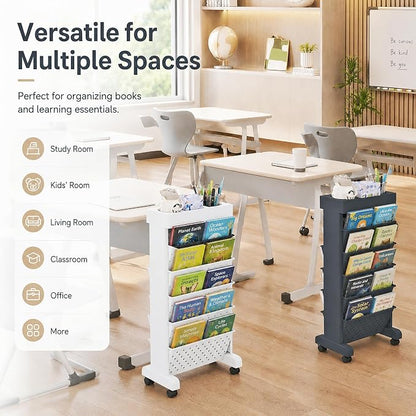 6-Tier Rolling Bookshelf Magazine Rack - Image 7