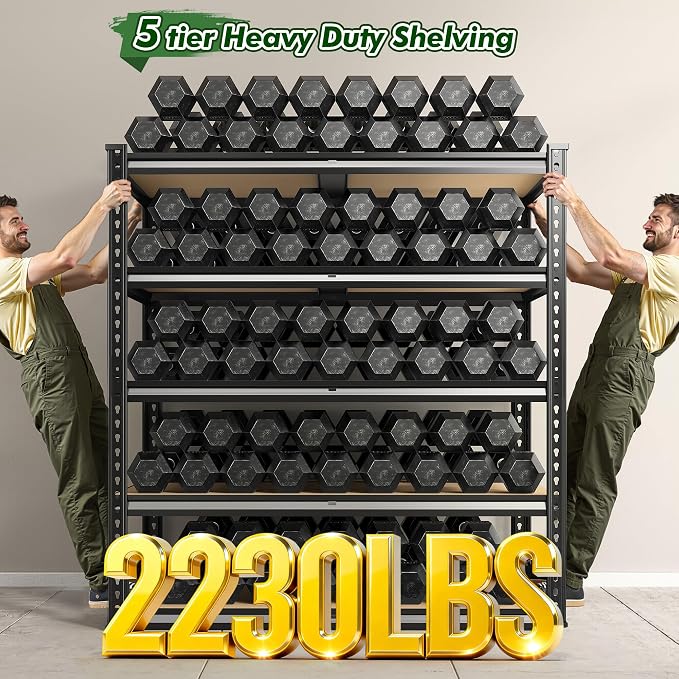 72.2" H Garage Shelves 2230LBS Storage Shelves, 5 Tier Adjustable Metal Shelving - Image 6