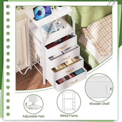 Furnulem White Nightstand with Charging Station, 4 Drawers Bedside Table | 33.3 - Image 7