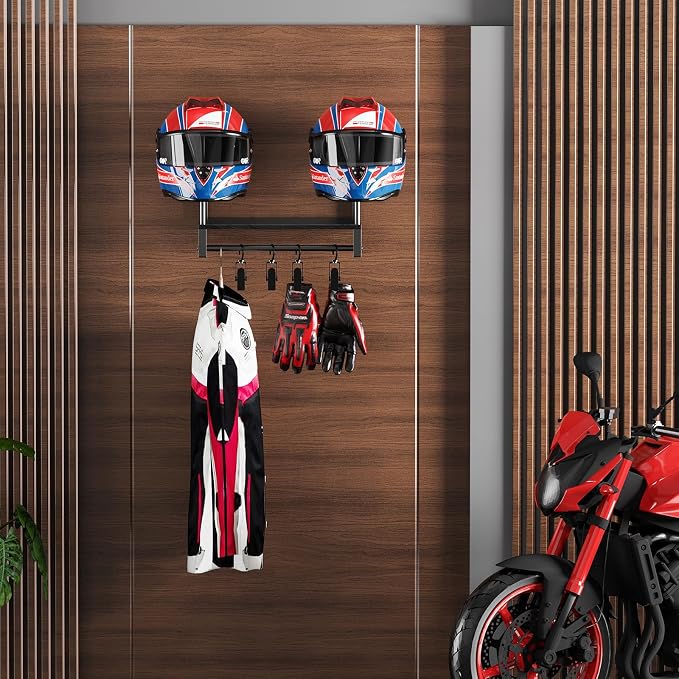 Automotive Helmet Holder Wall Mount, Solid Wood and Metal Helmet Rack - Image 7