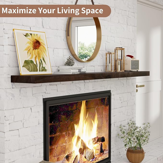 Axeman Floating Shelves for Wall, Rustic Elm Wood 72'' W x 8" D Wall Mantel - Image 3