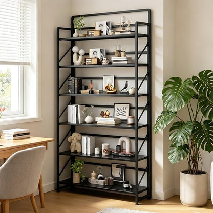 JSB 6 Tier No Assembly Folding Bookshelf, 30.3" Wide Foldable Storage Bookcase - Image 6