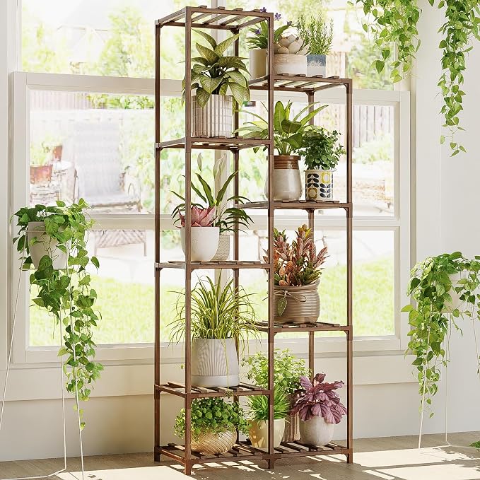 Bamworld Plant Stand Indoor Outdoor 9 Tier Tall Large Wood Plant Shelf Multi by Bamworld
