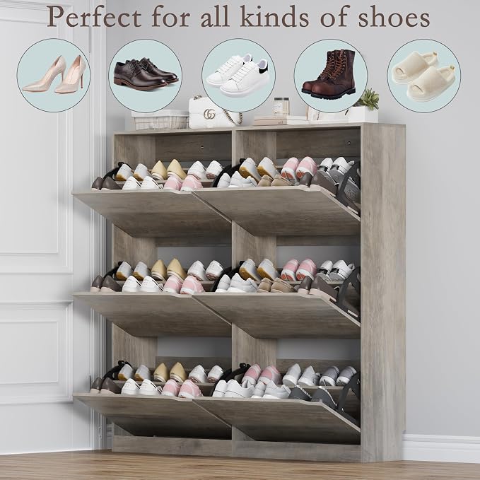 BORNOON Shoe Cabinet with 6 Flip Drawers, Slim Narrow Shoe Storage Cabinet - Image 4