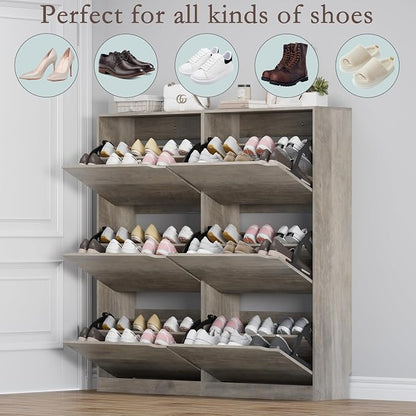 BORNOON Shoe Cabinet with 6 Flip Drawers, Slim Narrow Shoe Storage Cabinet - Image 4