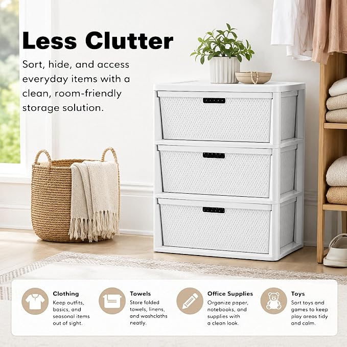 3 Drawer Storage Organizer, Plastic Drawer Organizer Tower, Closet Storage - Image 3