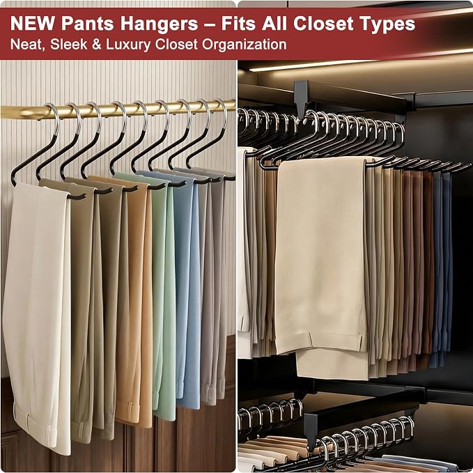 Stainless Steel Pants Hangers, SINYWAY 20 Pack 13.78in Non Slip Open Ended - Image 3