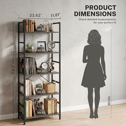 HealSmart 5 Tier Bookshelf, Free Standing Book Shelf Home Office Bookcase Shelf - Image 3