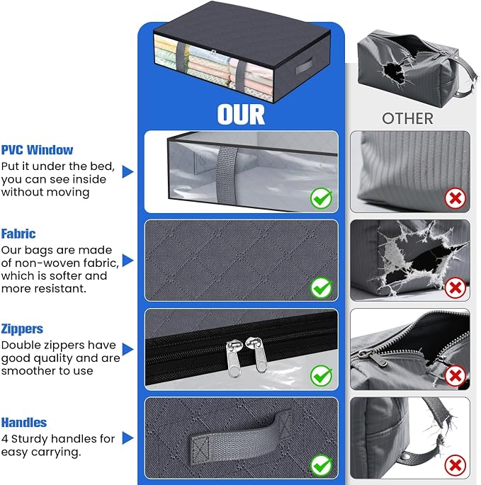 Under Bed Storage Containers, 4 Pack Blanket Storage Bags, Collapsible Storage - Image 6
