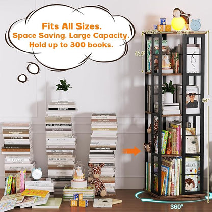 Aheaplus Rotating Bookshelf, Corner Bookshelf, 360 Display Wood Spinning - Image 4