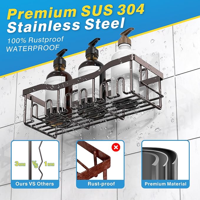 EUDELE 5-Pack Rustproof Stainless Steel Shower Caddy – No Drill Adhesive - Image 5