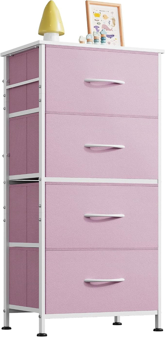 WLIVE Small Dresser Nightstand for Bedroom, 4 Drawers, A-Pink | 4 vertical by WLIVE