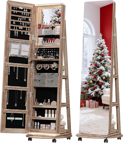 Full Length Mirror with Storage, Standing Mirror Jewelry Cabinet with 3 Color by TAGELIER