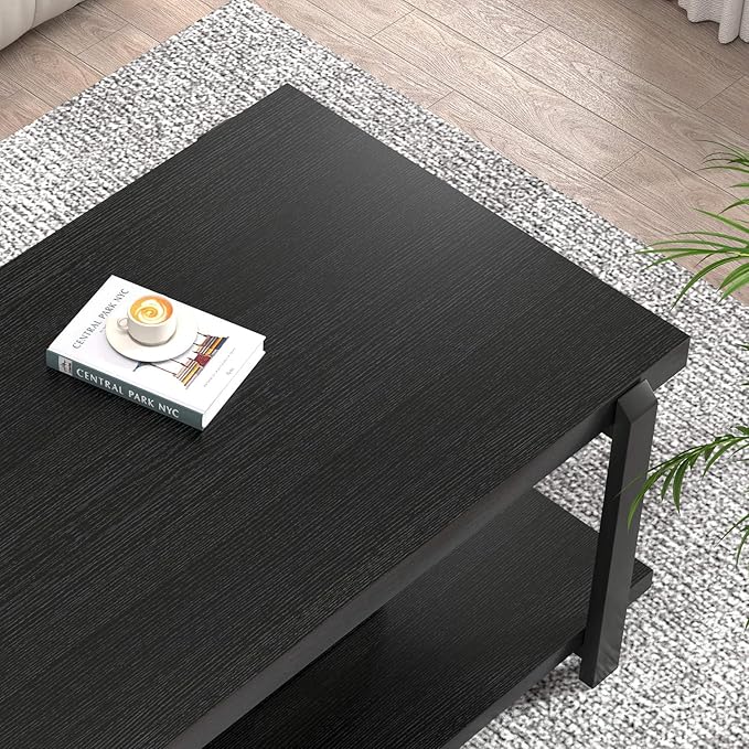 FOLUBAN Black Coffee Table, Modern Rustic Wood Center Table - Image 4